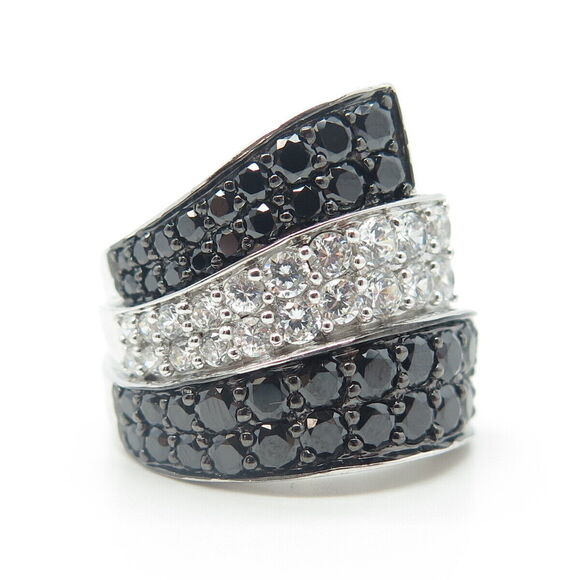 925 Sterling Silver White & Black C Z Ring Size 8.75 - Picture 3 of 10